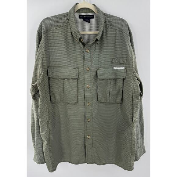 ExOfficio Air Shirt Mens L Long Sleeve Roll Tab Vented Pockets Green Fishing L - Picture 1 of 9